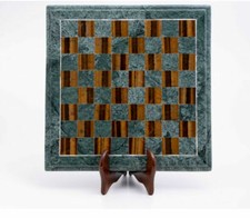 Table D'Échecs En Marbre Vert De 12" Incrustée Fait Main Collection