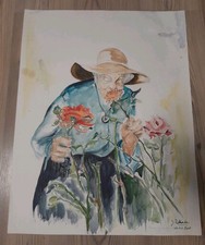 Peinture signée sur papier canson PLAISIR DU JARDIN old painting aquarelle 