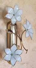 Applique Murano, Fleurs Blanches, Années 70, Modernisme, Lampe Murale