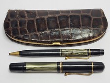 SET STYLO PLUME & CRAYON vintage PELIKAN 100N marbre vert plume or 14 carats ...
