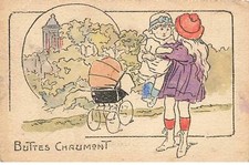 ILLUSTRATEURS #MK45868 BUTTES CHAUMONT FEMME BEBE POUSSETTE LANDAU PARIS