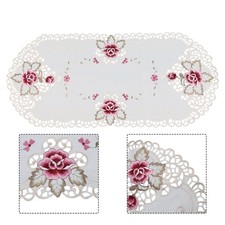 Blanc Vintage Brodé Nappe Floral Dentelle Coton Table Tissu Mariage Neuf