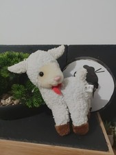 doudou peluche mouton agneau eluz blanc marron noeud rouge laine ancien vintage