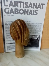 STATUE TETE SUR BUSTE  PIERRE M'BIGOU BEIGE  H 19  CM GABON + DOCUMENTS N° 5