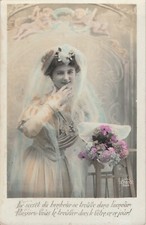 CP MARIEE VOILE ENVOYANT BAISER BOUQUET FLEURS - 62483