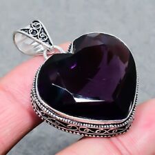 Pendentif ancien bijou en argent sterling 925 cœur améthyste africaine 1,9"