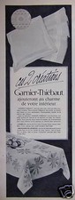 PUBLICITÉ 1961 GARNIER THIÉBAUT SERVICE DE TABLE DAMASSÉ TISSU - ADVERTISING