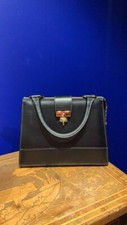 Sac à main revillon Paris vintage cuir noir renard doré magnifique chic luxe