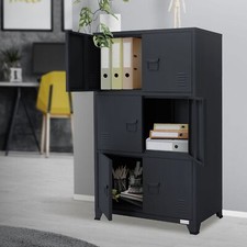 Armoire bureau anthracite 75x40x120cm acier classement 3 compartiments 6 portes