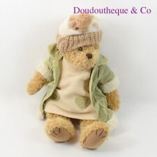Peluche articulée ours LA GALLERIA manteau vert bonnet laine 45 cm (CEMO)
