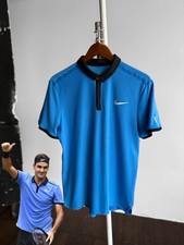 Polo Nike Rodger Federer 2016 bleu Halle à manches courtes logo Swoosh taille M