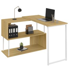 Bureau d'angle rotatif 180° DETROIT étagère forme S design industriel bois et mé