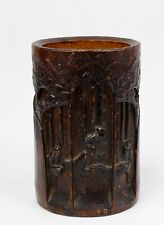 Ancien Pot à Pinceaux en Bois sculpté /Confucius Chine Bitong Asie caligraphie