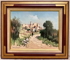 LEROUX Georges Tableau Ancien Paysage Animé Village Provençal Provence Peinture