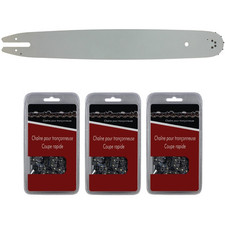 Guide 40 cm (16 pouces) + lot de 3 chaînes 55 maillons - Compatible tronçonneuse