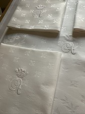 6 Serviettes Fleurs De Lys Coton 55x55 Broderie À Sous Couronne De Marquis