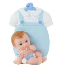 Figurine sujet baptême baby shower- Bébé garçon - Résine barboteuse bleu H 5 cm