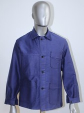 New French Vintage 60s Blue Moleskin Work Chore Jacket Size M Made in France