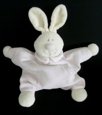 93. DOUDOU PLAT JOLLYBABY LAPIN ROSE ECRU COURRONNE COL GRELOTS - TBE