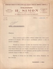 PARIS - LETTRE H. SIMON , FOURNITURES POLISSAGE NICKELAGE CHROMAGE ... - 1948