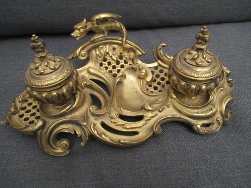 Encrier double bronze - -,