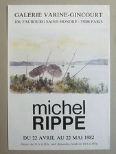 RIPPE Michel Affiche 1982 Pêche Cannes à pêches Pécheur Lac Rivière  poster