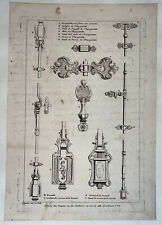 SERRURE Espagnolette EAU FORTE Gravure HUQUIER Verroux SERRURERIE XVIII°