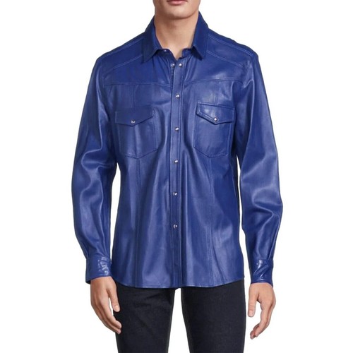 Chemise cuir bleue - cuir,