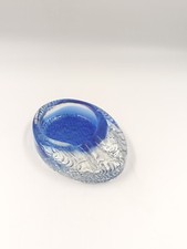 Cendrier Vintage Bloc de Verre Coulé Fond Bleu Granité Années 70 80's Midcentury