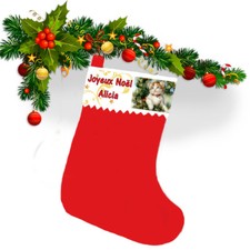 Botte de noël chaussette noël petit chat haut 39 cm personnalisée prénom réf 15