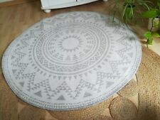 Neuf Tapis Rond Blanc Gris Moderne 117X117cm motif soleil Salon Chambre hall 