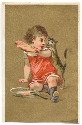 Enfant chat repas chromo - chat,