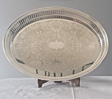 FLEURON filiale CHRISTOFLE grand plateau ovale en métal argenté 40X29,5cm
