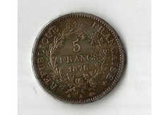 SUPERBE 5 Francs Hercule Argent 1876 A. Patine Mordorée sur l'Avers.