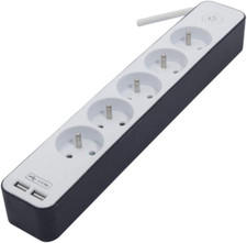 Bloc Multiprise 5X16A Avec USB - 1,5M - Blanc/Gris