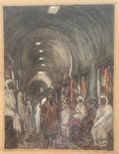 Léon PETIT (1885-1965)  souk à sfax Tunisie Scène Orientaliste Sfaxien afrique