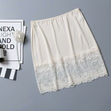 Femme Soie Dentelle Jupes Demi Combinaisons Jupon Slim Jupons Droit Floral