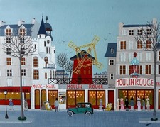Gabriel Donnet "Le Bal du Moulin Rouge" Tableau naïf original -