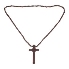  Collier avec pendentif croix en bois : collier religieux en perles de bois pour