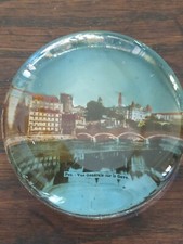 Ancien Presse Papier en verre Souvenir ville de Pau vue sur le Gave 