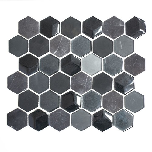 Pâte verre noir - noir, hexagone