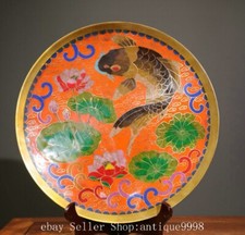 Qianlong Marked Cloisonne Enamel Copper Gilt Lotus Flower Fish Plate Dish Tray