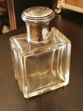 Flacon ancien en verre, bouchon en argent poinçon minèreve
