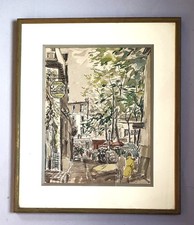 AQUARELLE PLACE DU TERTRE MONTMARTRE PARIS- SIGNE GASTON BARRET 1910-1991 FRANCE