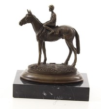 Figurine en Bronze Sculpture Jockey Sur Cheval Bronze sur Base de Marbre H 20 CM