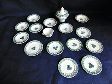 DINETTE ANCIENNE FAÏENCE FINE HBCM - DÉCOR AU POCHOIR VERT -VERS 1920 -16 pièces