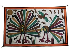 Toile tenture en Appliqué du Benin 127x80 cm Paons fait main