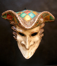 Véritable MASQUE Venise ARLEQUIN en Papier Mâché  FAIT MAIN Commedia dell'arte