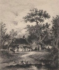 Jules Dupré Paysage La ferme - Eau Forte ancienne Muzelle XIXe