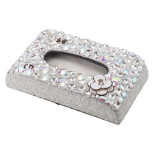 Porte-Mouchoirs pour Voiture PU Strass 9.45"x5.51"x2.17" Blanc 1 Pc